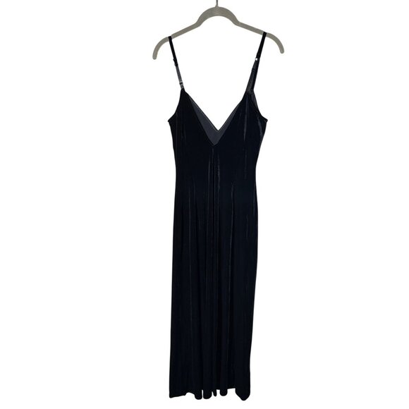 Vintage Y2k Victoria Secret Small Black Velveteen V Neck High Slit Maxi Dress - Picture 2 of 5